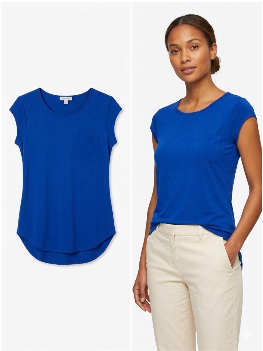 Calvin Klein Royal Blue Cap-Sleeve Pocket Tee